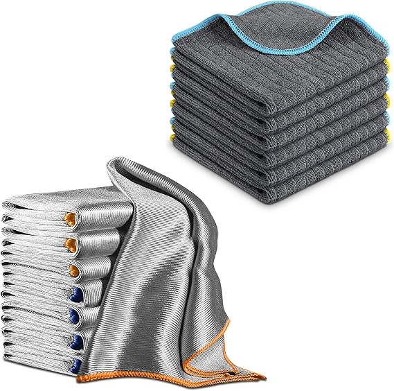 Airlab Microfiber Cleaning Cloths Polishing Windows Glass Lint Free Rags, Pack of 8 and Microfiber Cleaning Cloth for Ho