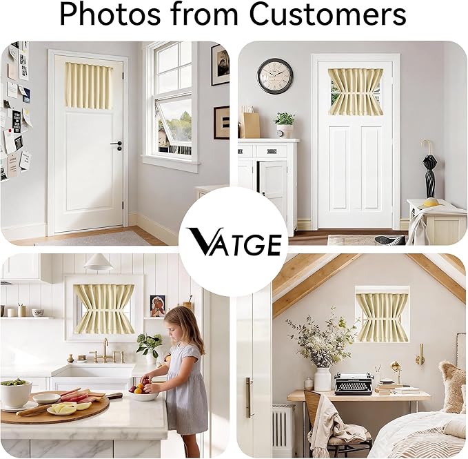 Vatge Small Curtain for Door Window Blackout Privacy French Door Panel for French/Classroom Doors, 1 Panel, W25 x L20, Light Beige