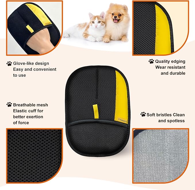 Electrostatic Gloves for Pet Hair Removal: Upgraded 2PCS Animal Fur Removal Tool for Dogs&Cats Efficient Reusable Pet Hair Remover for Couch Carpet Car Seat Clothing Quick Clean (1 pcs-Black)