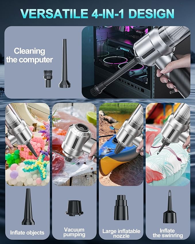 houscly Portable Cordless Foldable 20000PA High Power Mini Vacuum Cleaner, 4-in-1 Compressed Duster & Air Blower & Pump, Hand Held Vacuum, Brushless Motor, for Car, Home, Office, Pet, Camping