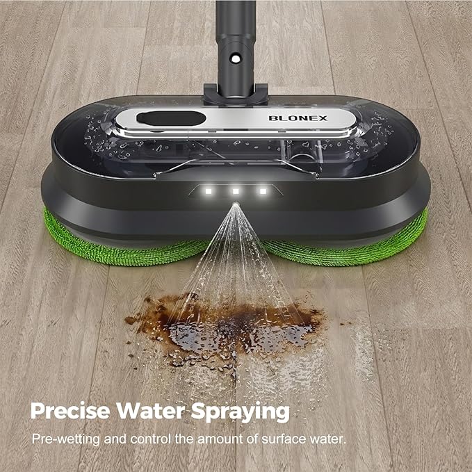 BLONEX Cordless Electric Mop with Spray & Detachable Water Tank, Lightweight Electric Spin Mop with Headlights for Hardwood Tile Laminate Floors, Long-Lasting Battery, Self-Propelled Floor Cleaner