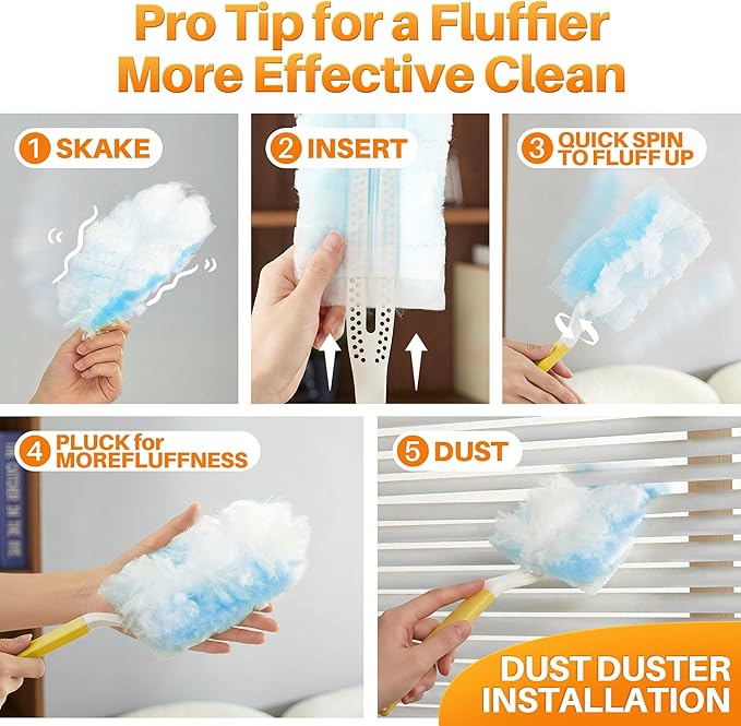 JOYMOOP Disposable Duster for Cleaning, with 1 Handles & 48 Ct Blue Heavy Duty Refills for Swiffer Feather Duster, Household Cleaning Tool for Electronics, Dusting Furniture, Blinds, Pet Hair
