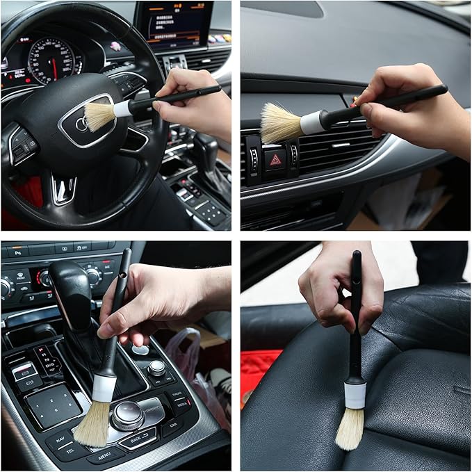 HMPLL 10pcs Car Detailing Kit, Premium Detailing Brush Set Includes 5 Soft Car Detailing Brushes, 3 Wire Brush, 2 Air Vent Brush for Cleaning Car Interior and Exterior Detailing, White