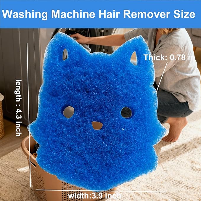Pet Hair Remover for Laundry, 6PCS Reusable Dog & Cat Hair Remover Tool - Removes Pet Fur, Hair, Lint, Dander from Clothes &Washing Machine. (Blue, cat face)