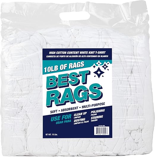 Arkwright Premium T-Shirt Rags Bulk, 10 lb Bag, Cotton Cleaning Towels, Low Lint Knit Wiping Cloths for Paint, Stain, Gr