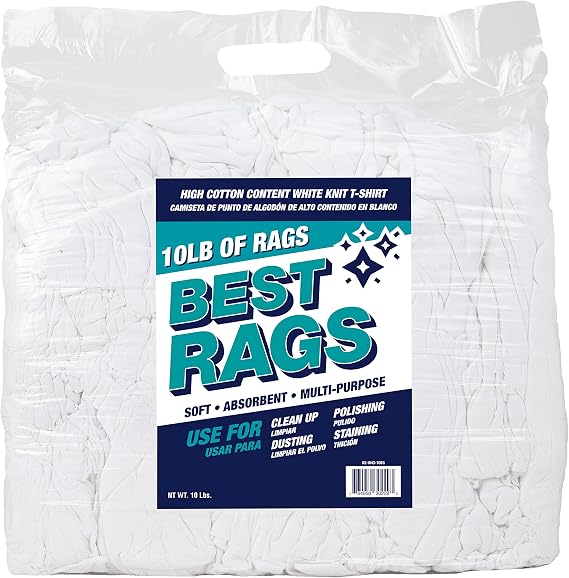 Arkwright Premium T-Shirt Rags Bulk, 10 lb Bag, Cotton Cleaning Towels, Low Lint Knit Wiping Cloths for Paint, Stain, Gr