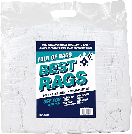 Arkwright Premium T-Shirt Rags Bulk, 10 lb Bag, Cotton Cleaning Towels, Low Lint Knit Wiping Cloths for Paint, Stain, Gr