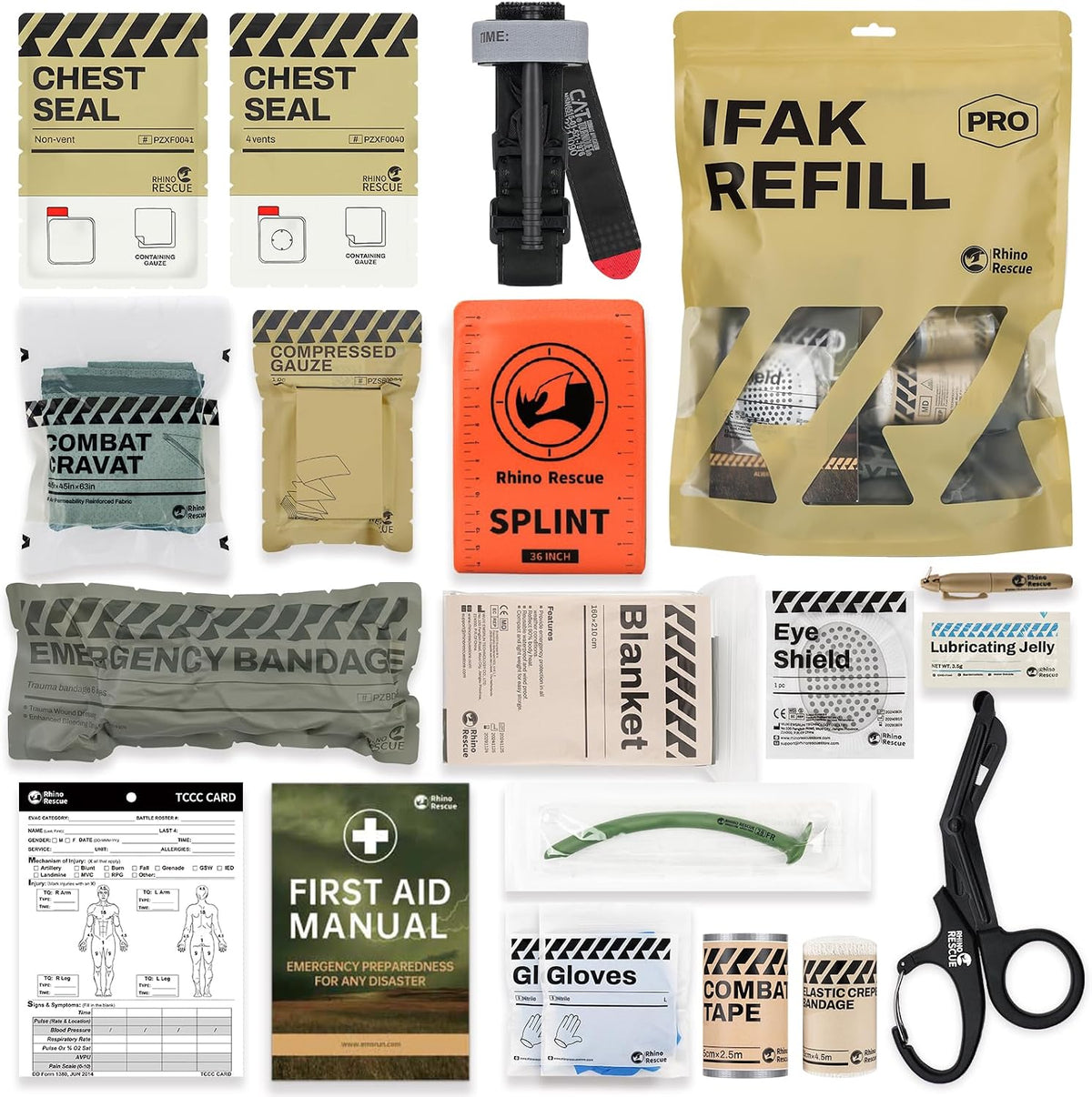 IFAK Refill Kit 17Pcs with CAT Gen-7 Tourniquet, Emergency Tactical First Aid Kit Medical Supplies, IFAK Trauma Kit Combat Pack for Trauma Wound Care, Gunshot, Car & Camping