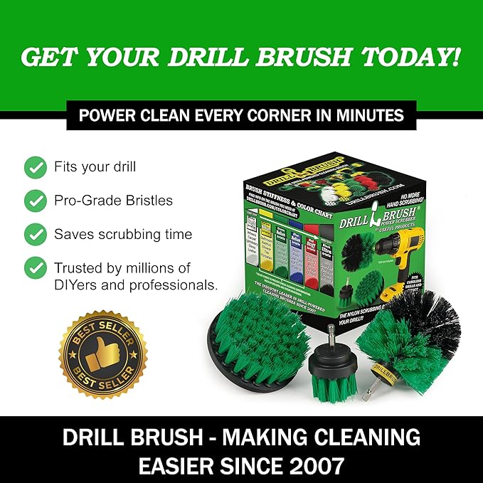 Drillbrush Green Kitchen Drill Brush Set – Drill Powered Cleaning Tools for Stainless Steel Sink, Copper Sink, Stove Top, Oven, Air Fryer & Cabinets – Must-Have Kitchen Accessories for Fast Cleaning