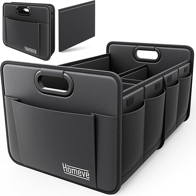 Homeve Car Trunk Organizer for SUV, 18.5Gal Large Capacity No-Sag Heavy Duty, Foldable Waterproof Anti-Slip Storage with