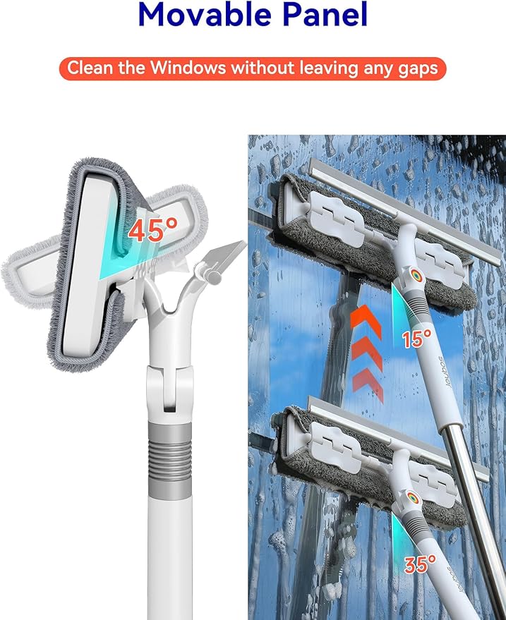 CTIME 80" Window Washing Kit with Extension Pole : Professional Window Cleaner Tool | Window Cleaning Squeegee Kit for High/Outdoor/Glass & Bathroom Surfaces with Storage Bag + 5 Microfiber Cloths