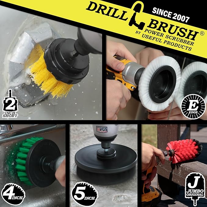 Drillbrush Multi-Surface Drill Brush Attachments Set for Car Interior, Bathroom, Flooring, Counters, Sinks, Siding, Garages, and More - Dishwasher Safe Drill Brush Car Detailing Kit Attachment Set