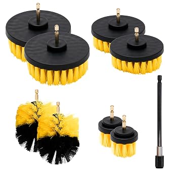 NEIKO 00321A Drill Brush Set, 9-Piece All-Purpose Scrubbing Attachments for Cleaning & Car Detailing, Extended-Reach Pow
