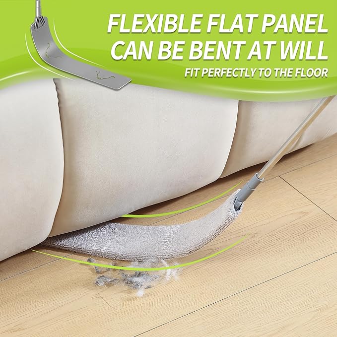 IVYROLL Skinny Duster with Extension Pole for Under Furniture, Under Appliance Cleaning Tool with 3 Microfiber Dusting Cloths, Retractable Flat Duster for Under Refrigerator, Tight Spaces, Gap