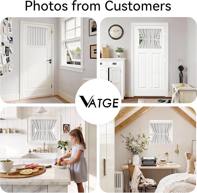 Vatge Small Door Window Curtains with Magic Tape, 2-in-1 Installation Method Shades for Front Door & Window, 1 Panel, W25 x L20, Greyish White