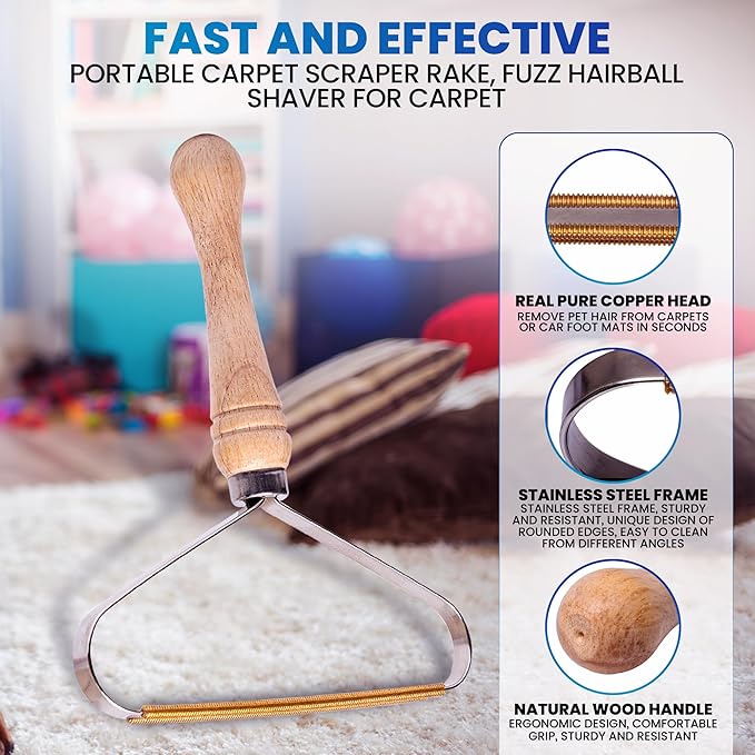 2-Pack Pet Hair Removal Tool - Lint Remover, Carpet Scraper & Shaver for Clothes and Carpets - Dog & Cat Hair Remover with Carpet Rake for Car,Rugs,Couch,Furniture - Fur Cleaner Tool