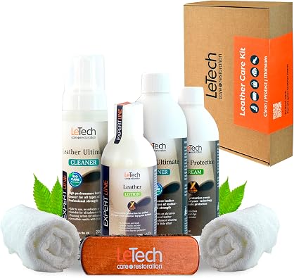 LeTech Leather Cleaner & Conditioner Kit Advanced – 8-in-1 Leather Cleaning Kit for Car Seats, Furniture, Sofas, Shoes &