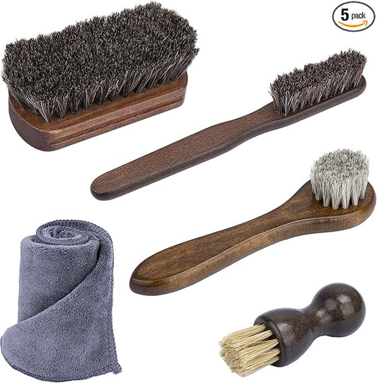 5 PCS Leather Brush Car Detailing, Horse Hair Brush, Car Cleaning Supplies, Car Interior Brush, Carpet Brush for Car Detailing, for Car Accessories Interior, Carpet, Upholstery, Furniture and Shoes