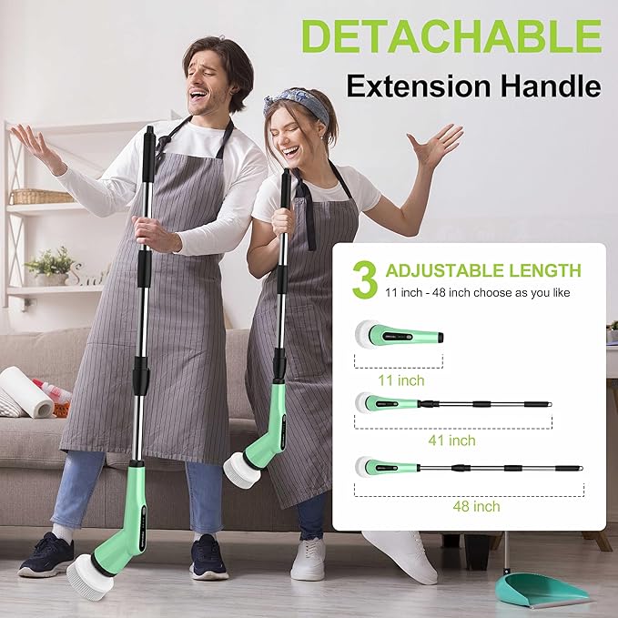 G2-Electric Spin Scrubber - IPX7 Waterproof 12-in-1 Shower Cleaner Brush, Retractable Handle & 2-Speed for Bathroom, Bathtub, Kitchen, Tile Floors