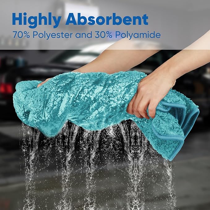 HOMEXCEL Professional Car Drying Towel (36"x 24") with Twisted-Loop Technology, 1200GSM for a Streak-Free Finish – Microfiber Towels for Cars, Trucks, SUVs, RVs and Motorcycles, Lake Green