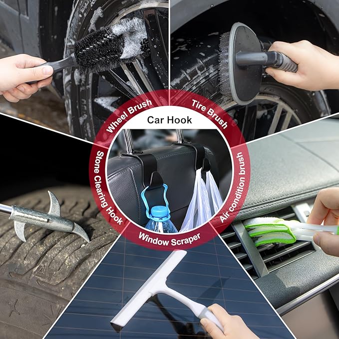 46Pcs Car Wash Cleaning Kit with Foam Gun Sprayer Detailing Brushes Car Vacuum Collapsible Bucket Windshield Cleaning Tool Tire Brush Towels Complete Interior Exterior Detailing Set for Car