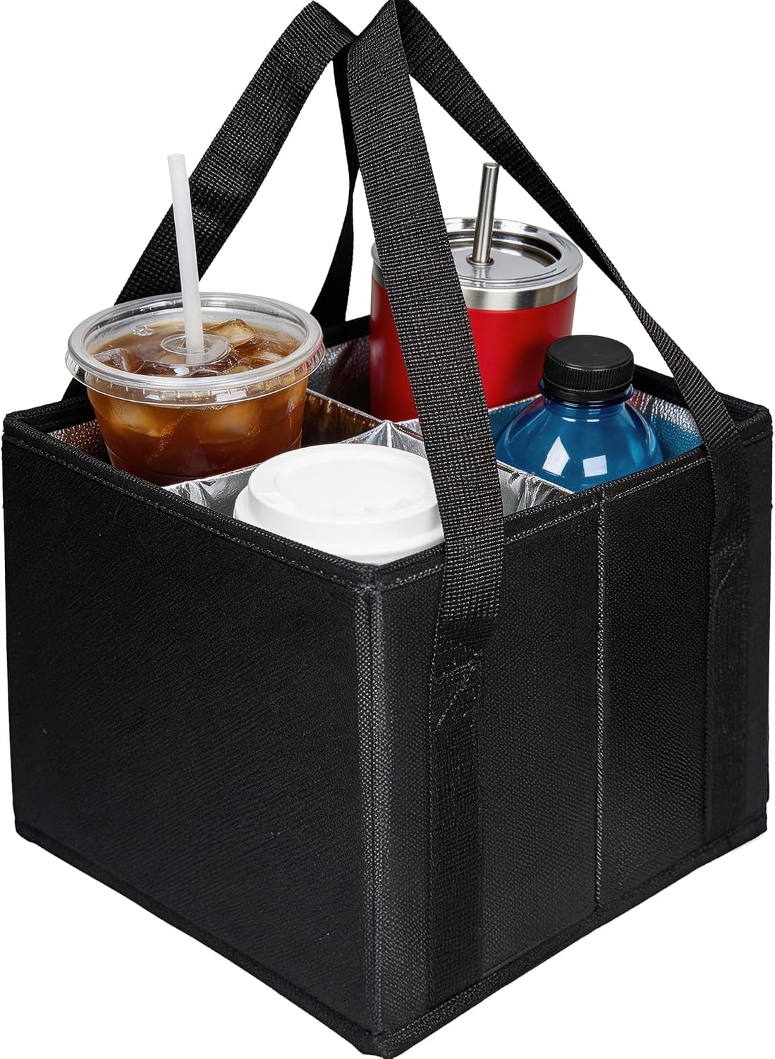 Reusable Drink Carrier with Adjustable Dividers, 4 Cups
