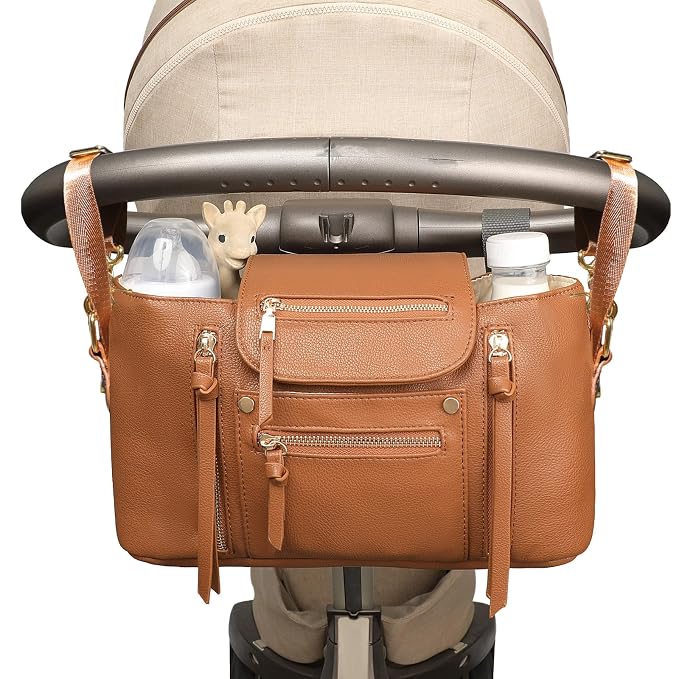 miss fong Universal Stroller Organizer with Insulated Cup Holder Stroller Caddy Baby Storage Bag with Adjustable Strap, 