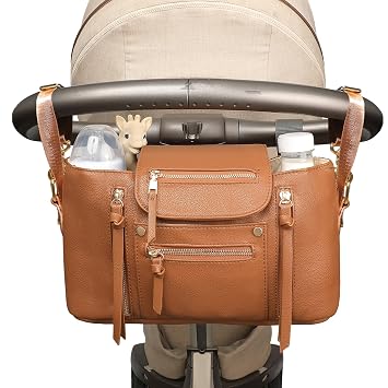 miss fong Universal Stroller Organizer with Insulated Cup Holder Stroller Caddy Baby Storage Bag with Adjustable Strap, 