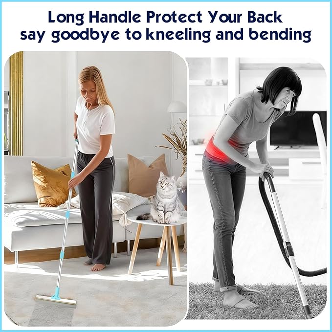 Carpet Rake for Pet Hair Removal, 54" Adjustable Long Handle 3 in 1 Carpet Rake & Pet Hair Removal Gloves for Cat Dog Fur Remover for Carpets, Rugs, Mats and Furniture(with 2 Hooks)