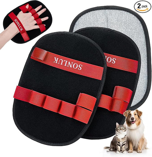 2PACK Pet Hair Removal Glove,Newly 5-Finger Electrostatic Pet Hair Glove for Dogs&Cats,Reusable Washable Magic Brush Pet Hair Remover for Laundry Cleaning,Furniture,Sofa,Carpets,Car Seat(Red)