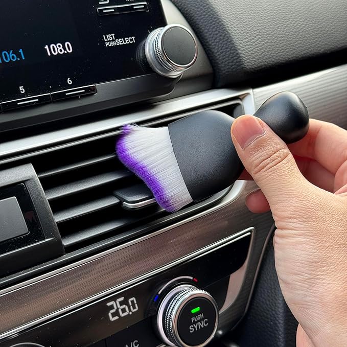 Car Detailing Brush, Soft Bristle Cleaning Brush, Scratch-Free Auto Duster Tool for Dashboard, Air Vents, Leather & Interior Cleaning (Black&Purple)