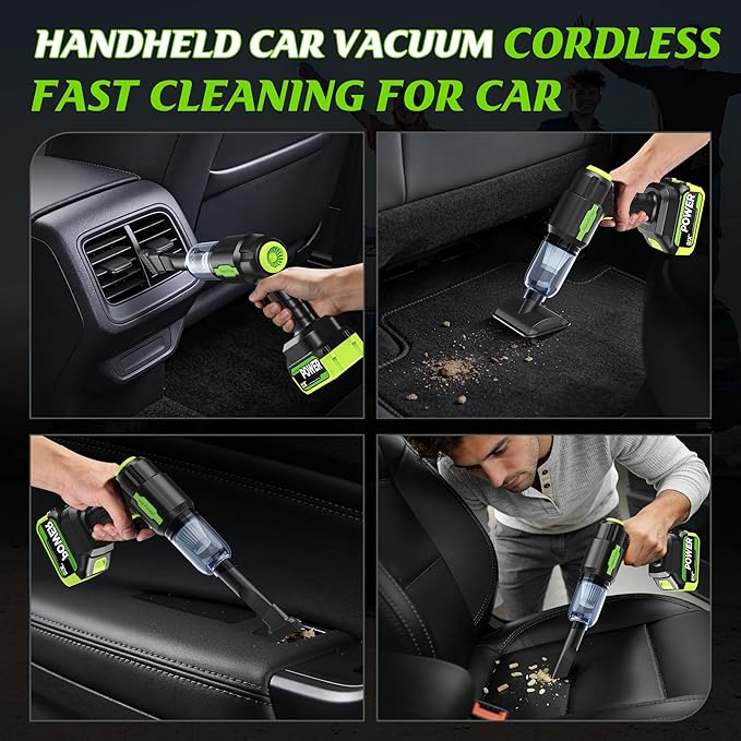 Cordless Car Vacuum Portable -Handheld Vacuum Cleaner 50000PA-High Power Suction & Blower for Car, Home, Office, Desktop, Keyboard,Pet Hair-2-in-1 Vacuum - with 2×4.0Ah Batteries