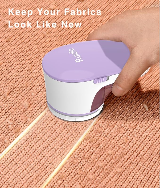 Ruidla Fabric Shaver Lint Remover, Sweater Shaver with Replaceable Stainless Steel 6-Leaf Blades, Fabric Defuzzer for Clothes Fuzz, Lint Balls - Battery Operated