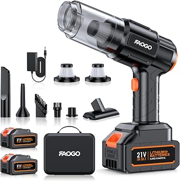 Car Vacuum Portable Cordless, 50000Pa High Power Brushless Motor, Rechargeable Handheld Vacuum with 2 Batteries & Charge