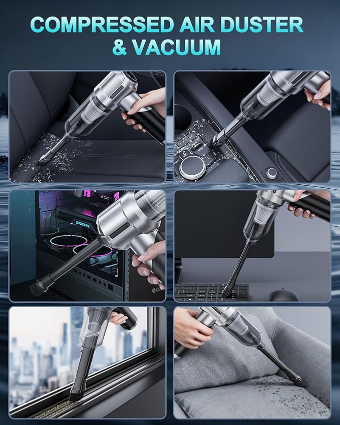 houscly Portable Cordless Foldable 20000PA High Power Mini Vacuum Cleaner, 4-in-1 Compressed Duster & Air Blower & Pump, Hand Held Vacuum, Brushless Motor, for Car, Home, Office, Pet, Camping
