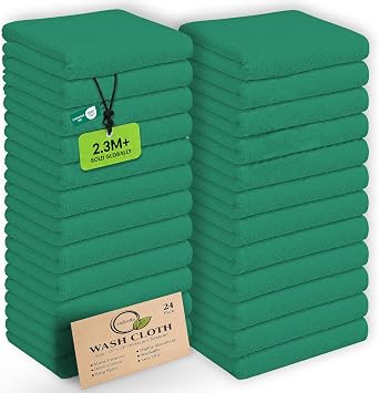 100% Cotton Washcloths 24 Pack (12x12 Inches) Soft, Highly Absorbent Washcloth, Face Towels, Wash Cloths for Face, Ring 