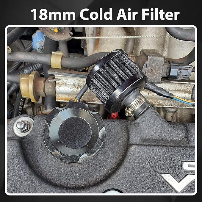 18mm Cold Air Intake Filter, Automotive Cold Air Breather Filter with Adjustable Clamp, Car Valve CoverTurbo Vent Cleaner Accessory, Fits for Car Motorcycle (Red)