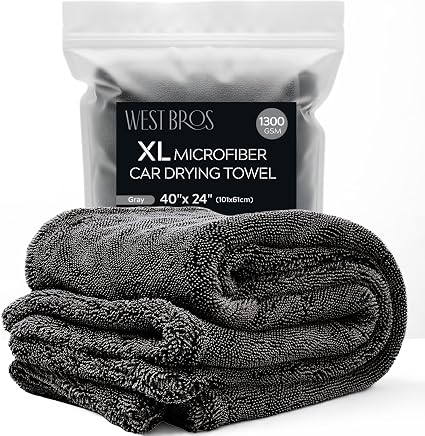 Extra Large Car Drying Towel 40"x24", 1300 GSM Car Towel, Gray