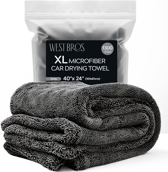 Extra Large Car Drying Towel 40"x24", 1300 GSM Car Towel, Gray