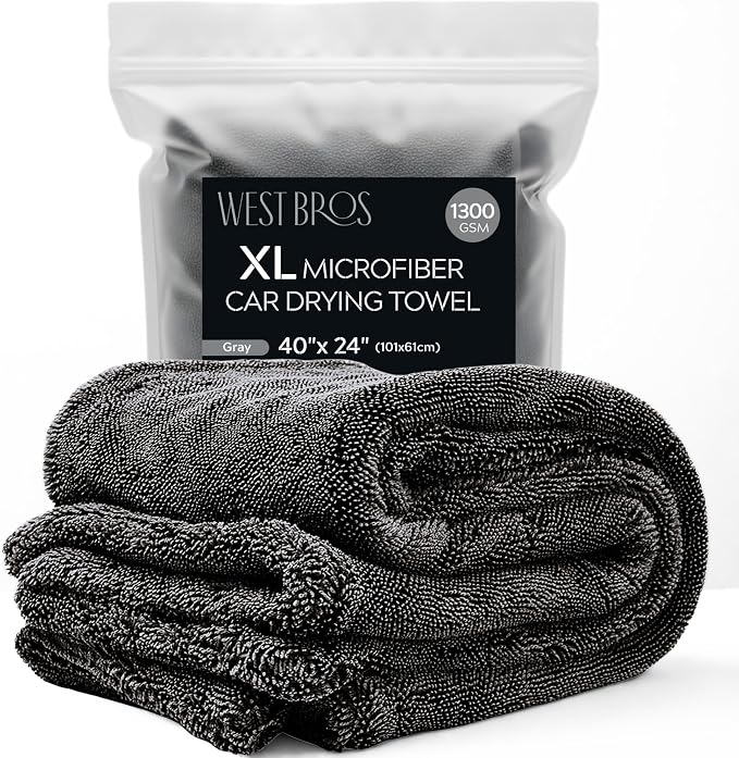 Extra Large Car Drying Towel 40"x24", 1300 GSM Car Towel, Gray