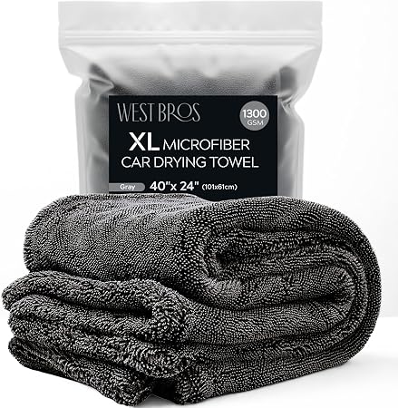 Extra Large Car Drying Towel 40"x24", 1300 GSM Car Towel, Gray