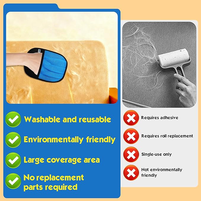 Pet Hair Removal Glove for Cats & Dogs, 2 Pcs Thickened Five-Finger Electrostatic Hair Remover Golve,Magic Brush with Pet Hair Remover Comb on Carpet, Clothing, Laundry, Couch