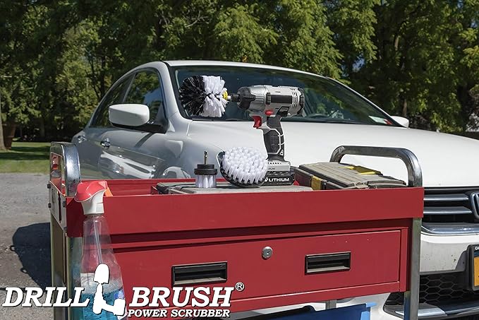 Drillbrush Car Detailing Kit | Drill Brush Set – Soft Bristle Power Scrubber Attachments for Cleaning Car Interior, Upholstery, Carpet, Seats, Wheels, Rims, Dash, Console, and Trim - Nylon Scrub Brush