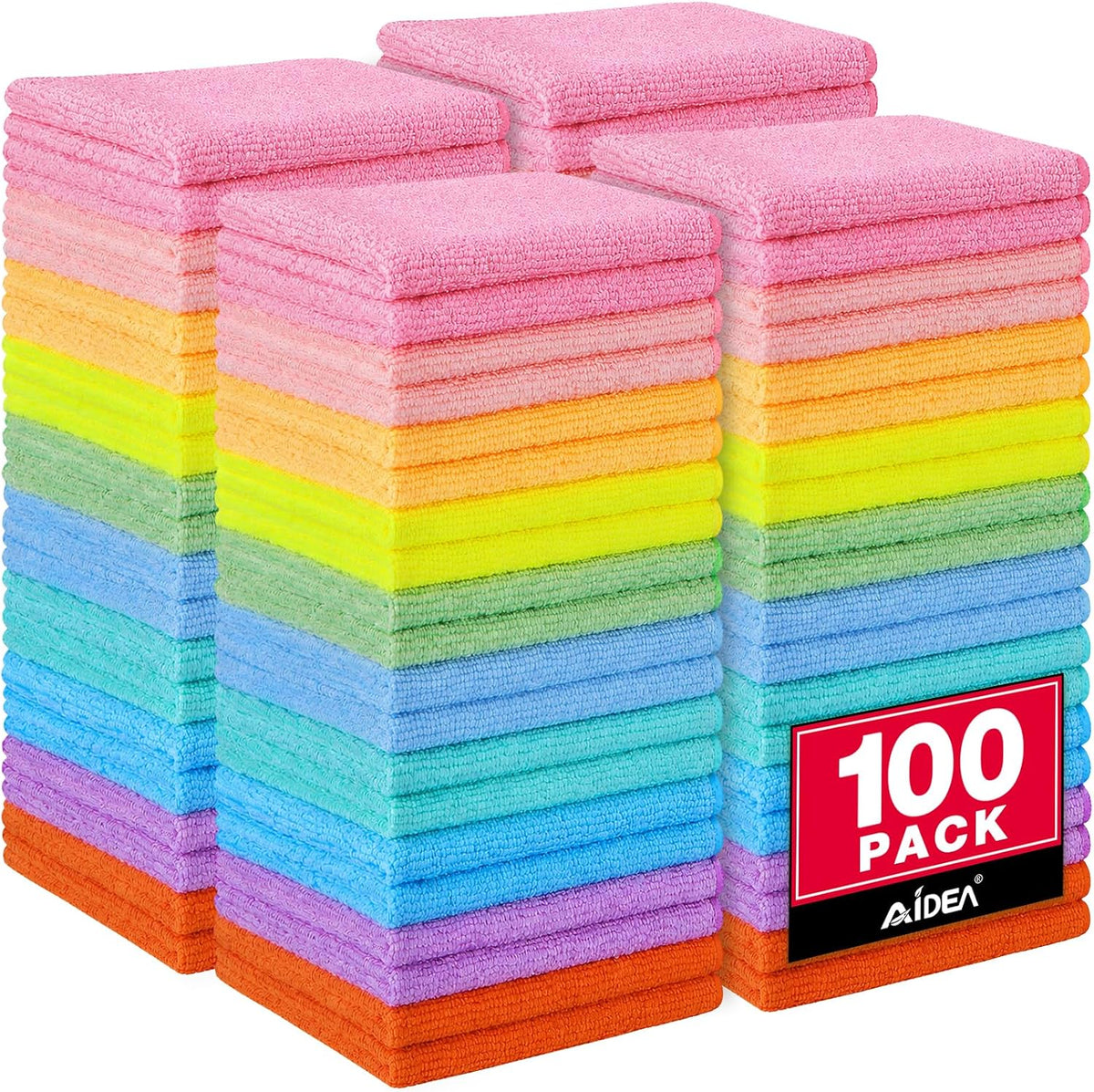 Microfiber Cleaning Cloth, 100PK, Cleaning Rags, 11.5"×11.5"