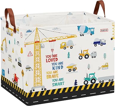Construction Nursery Decor Hamper Car Baby Gift Basket Transport Trucks Excavators Toy Box Bin Empty Larger Rectangular 