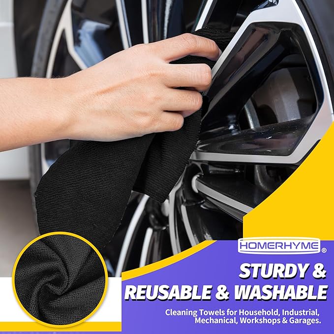 Microfiber Cleaning Cloth, 100 Pack Black Cleaning Rags Microfiber Towel Bulk Absorbent Lint-Free Wash Cloths, All-Purpose Towels for Cars, Shop, Automotive, Garage, Home & Kitchen