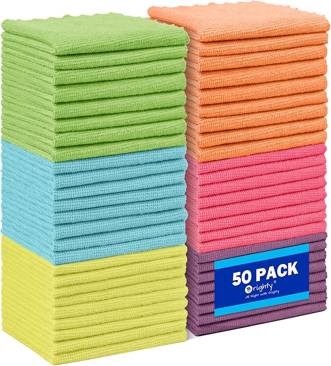 Orighty Microfiber Cleaning Cloths,50 Pack Microfiber Towels Bulk, Ultra-Soft & Absorbent Cleaning Rags, Reusable Lint Free Cloths for Car Care, House, Kitchen, 12x11 Inch