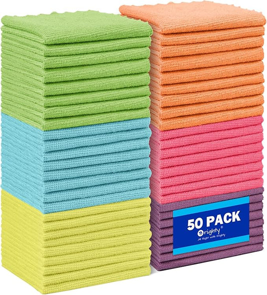 Orighty Microfiber Cleaning Cloths,50 Pack Microfiber Towels Bulk, Ultra-Soft & Absorbent Cleaning Rags, Reusable Lint Free Cloths for Car Care, House, Kitchen, 12x11 Inch