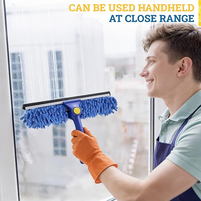Kleen Handler 2-in-1 Window Squeegee Cleaning Combo, Glass Cleaner Tool for Commercial and Residential Use, 2 Reusable 12” Sleeves and 14” Blade