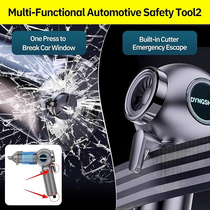 Handheld Car Vacuum Portable Cordless with One-Touch Window Breaker and Seatbelt Cutter 25000Pa High-Power Suction Hand Held Vacuum Cleaner & Air Duster for Car Cleaning (Silver Gray)